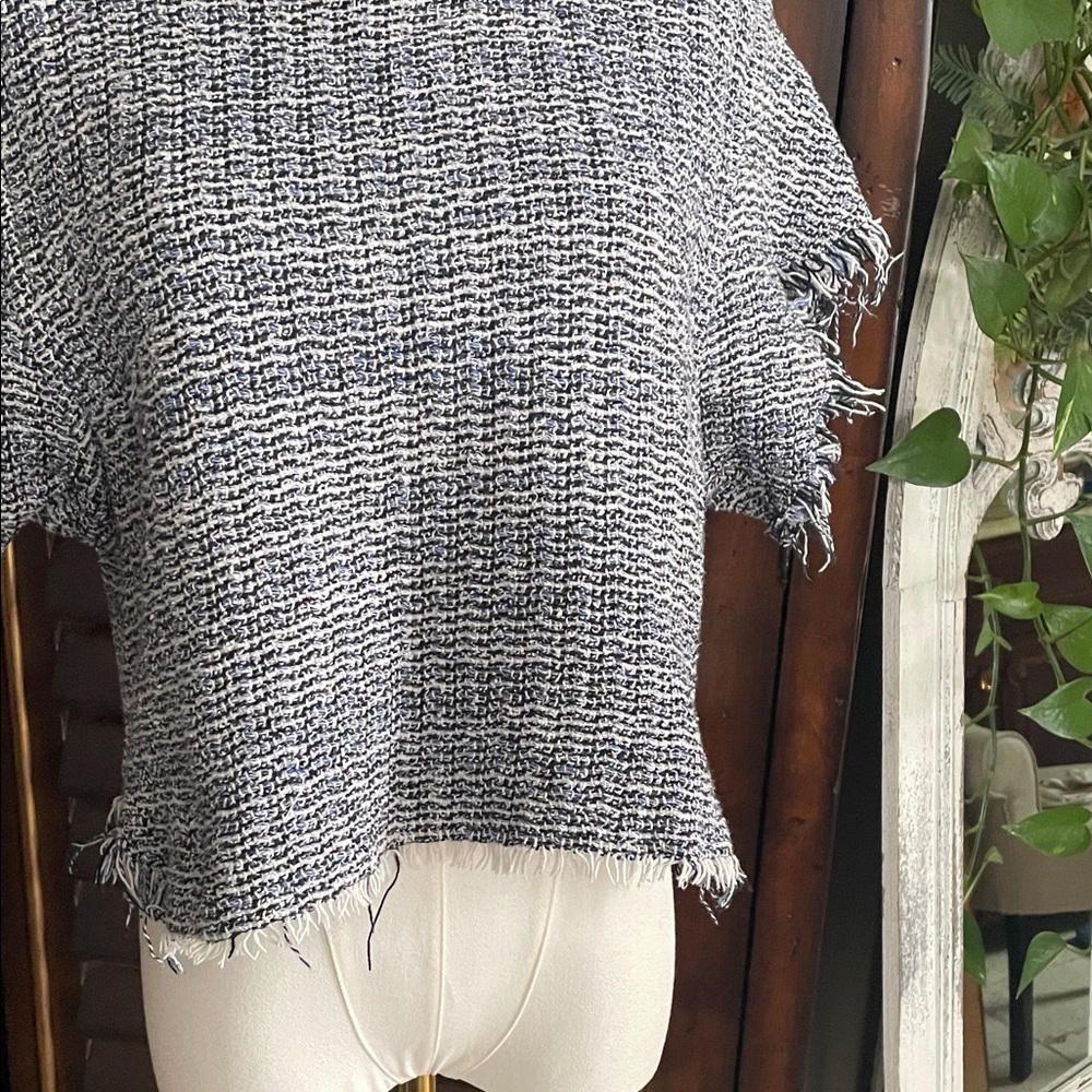 IRO Cropped Tweed Blue Black Raw Hem Top 38 Small Medium - Picture 6 of 9
